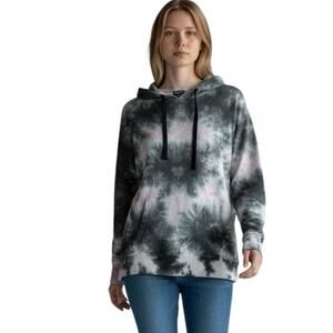 Zelos Women's Tie Dye Hoodie Sweatshirt M Gray & Purple Hooded Long Sleeve NWT